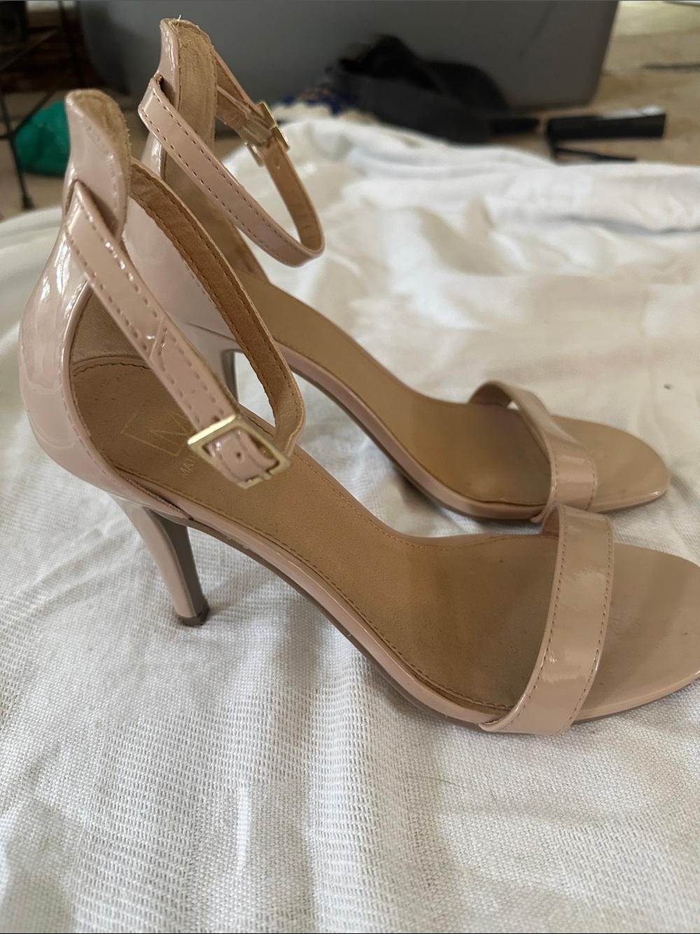 Material Girl Patent Blush Ankle-Strap Heels